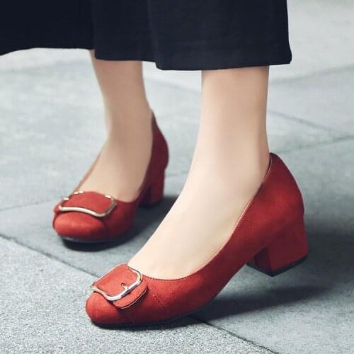 Big Size 11 12 13 14 15 16 17 ladies high heels women shoes woman pumps Square-headed thick-heeled shallow-mouth belt decoration