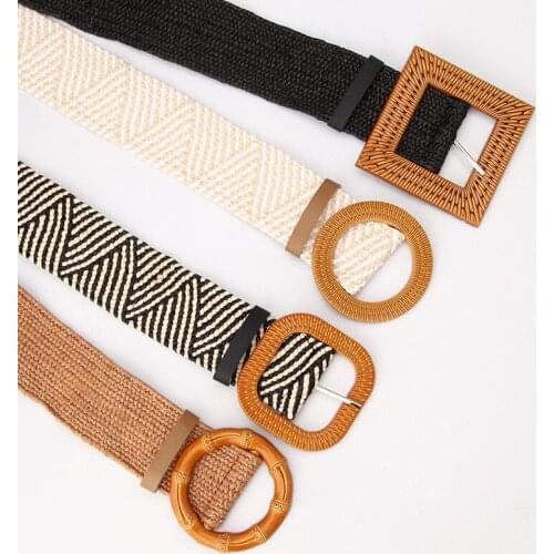 Wax Rope Braiding Women Belt Round Square Buckle Skirt Belt Vintage Knitted Waist Belt Hand-Woven Elastic Belt For Women 2020