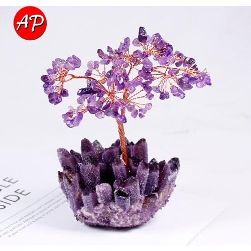 1PC Natural Amethyst Tree Crystal Cluster Base Quartz Mineral Ornaments Home Healing Decoration Lucky Tree