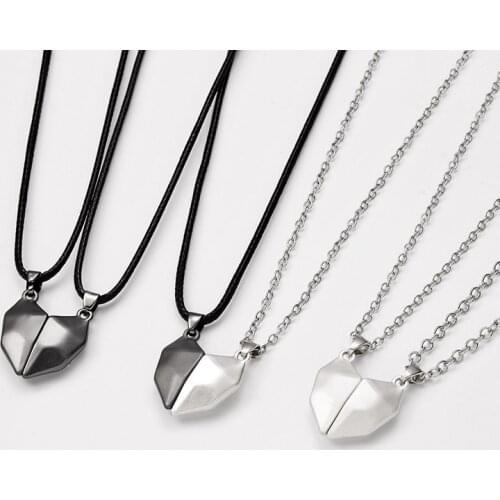 2Pcs /Set Magnetic Couple Necklace Lovers Heart Pendant Distance Faceted Charm Necklace Women Valentines Day Gift 2021