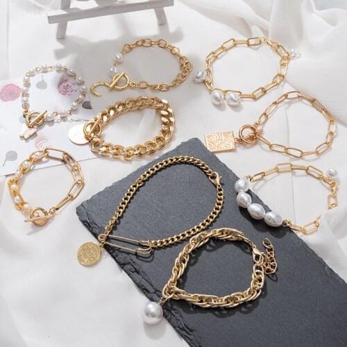 2021 Trendy Fashion Gold Multilayer Beads Pearl Bracelets for Women Beaded Chain Bracelets Set Female Bracelet Bangles Jewelry