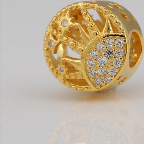 Authentic S925 Bead Openwork Sunshine Charm fit Lady Bracelet Bangle Clear CZ