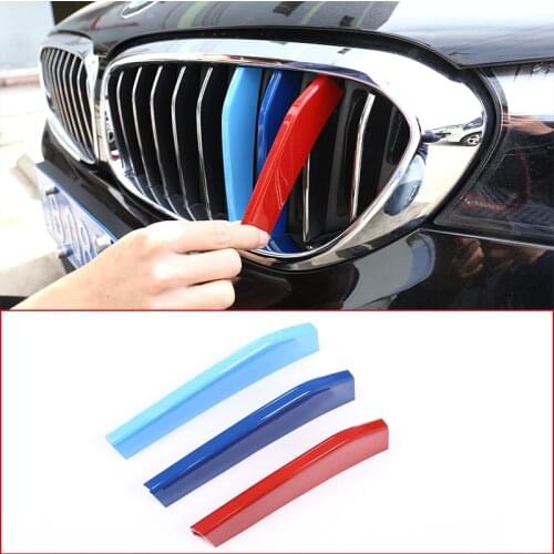 Auto Air Intake Front Grille Three Color Net Trim Strip Decorative Stickers For BMW 5 Series G30 G31 G38 2018-2021 Car Accessory