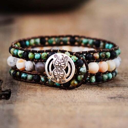 Boho Cuff Bracelets Natural Stones Lava Beads Leather Wrap Bracelet Handmade Beaded Statement Bracelets Dropshipping