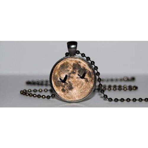 New Steampunk handmade full moon bird necklace 1pcs/lot bronze or steel Glass Pendant fashion jewelry chain for mens womens