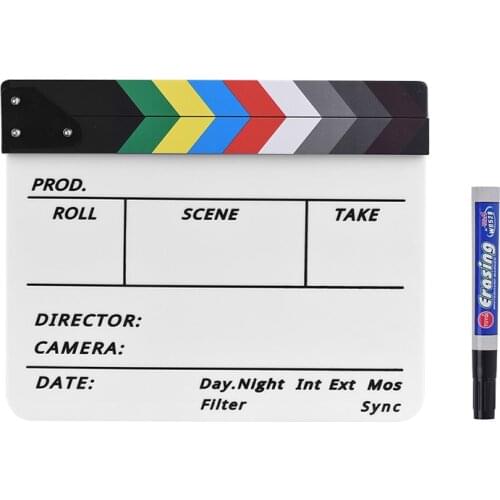Andoer Clapper Board Professional Acrylic Clapboard Dry Erase TV Film Movie Director Action Scene Slate With Marker Pen Eraser