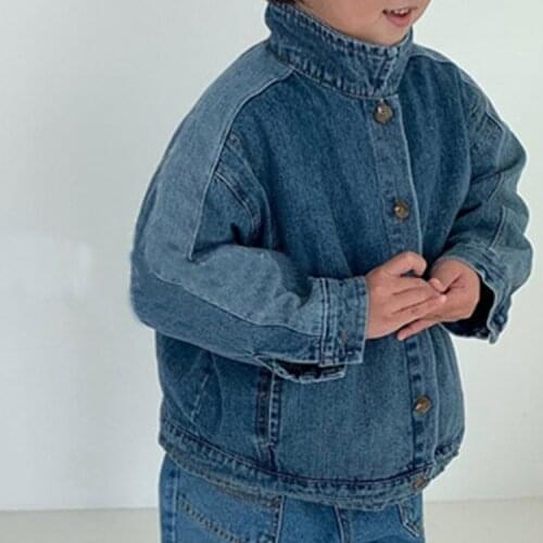 2021 autumn childrens new boys and girls wash old fashion stitching collar denim jacket girls jeans jacket