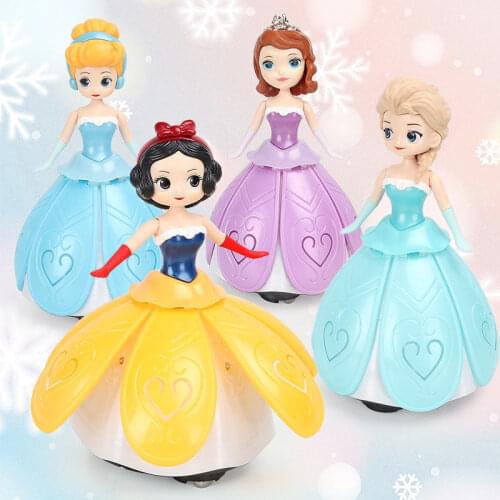 Disney Princess Frozen Electric Dancing Toys Elsa Anna Doll Snow White Sofia Action Figure Rotating Projection Light Music Toy