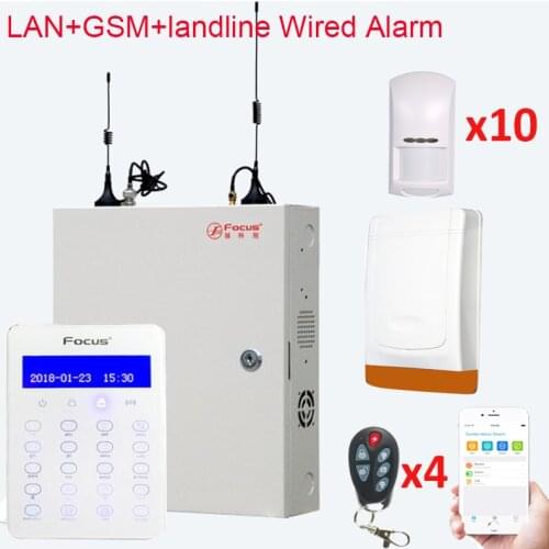 FC7688 Internet Mobile APP Burglar Alarm Security System 96 Wired Extender Zones Wired Security Alarms