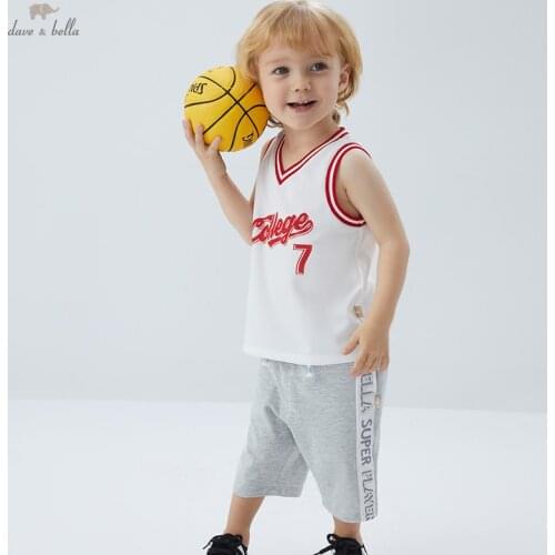 DBX17283 dave bella summer baby boys casual letter print T-shirt children tops kids boy fashion tees