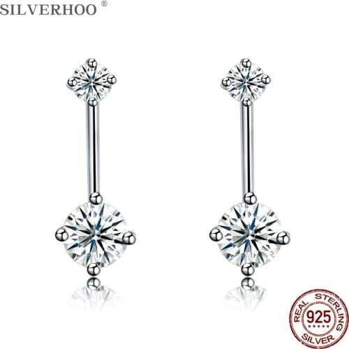 SILVERHOO Stud Earrings For Women 925 Sterling Silver Simple Double Round Clear Bright 5A Cubic Zirconia Earrings Fine Jewelry