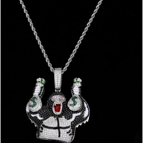 Hip Hop AAA Cubic Zirconia Bling Iced Out Gorilla Holding US Dollar Money Bag Pendants Necklace for Men Rapper Jewelry