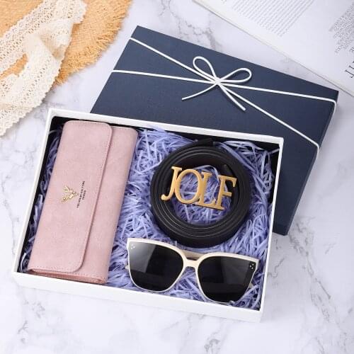 Personalized Mens and Womens PU Wallet PU Belt Leather Buckle Glasses Three-Piece Gift Box, The Best Choice for Sending Lovers