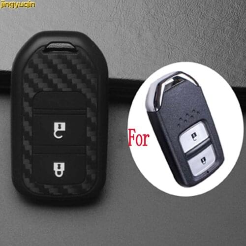 Jingyuqin Smart Remote Car Key Case Cover Silicone + Carbon Fiber For Honda Vezel city civic Jazz BRV BR-V HRV Key Case Fob 2BTN