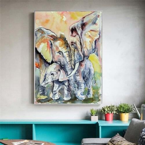 Cute Elephant Family Canvas Paintings Posters and Prints Animal Wall Art Pictures for Living Room Child Bedroom Decor No Frame