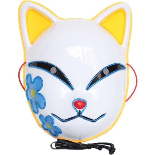 Kitsune Foxes Cat Masks for Cosplay Japanese Kabuki Traditional Halloween Party Costumes Props with Flash LED Lights