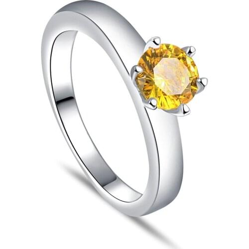 Classic 6 Prong 925 Silver Ring For Woman Yellow Gold Color Zirconia For Best Friend Fine Jewelry