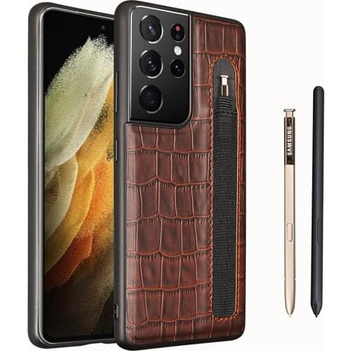 For Samsung Galaxy S21 Ultra S pen case Leather crocodile pattern Cover