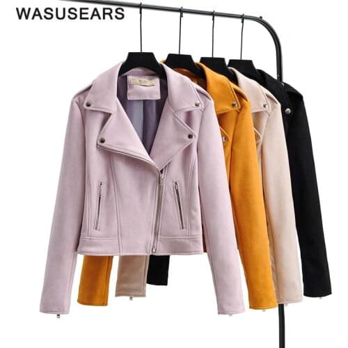 Women leather jacket leather motorcycle jacket women korean ladies turn down collar jacket with zipper purple coat casual autumn