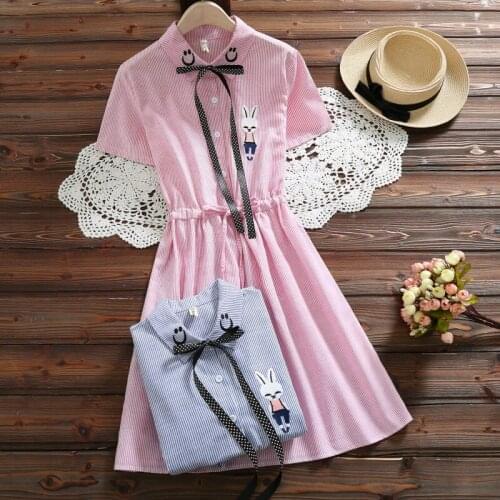 Summer new literary preppy style schoolgirl Small fresh wind stripe spend long dress