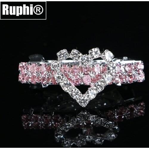 Mini pink rhinestone heart pet hair jewelry 6pcs lot Girls fashion hair ornaments barrette accessory