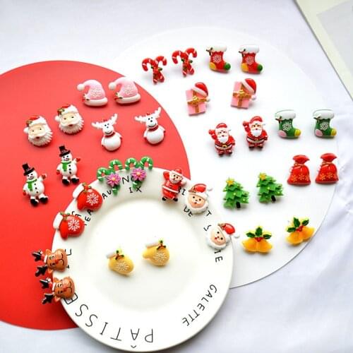 Cartoon Fresh Hand Painted Jewelry Accessories Christmas Gifts Sweet Cute Santa Claus Elk Sock Christmas Tree Ear Studs