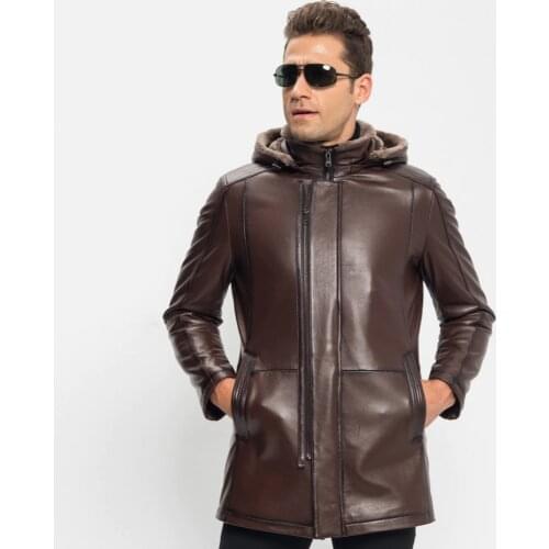 Mens Fur Coat Sheepskin Fashion Removable Hooded Design Men Shearling Outerwear TJ8105