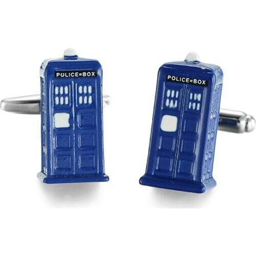 Mens Cufflinks blue color novel police box design copper material men cufflinks wholesale High Quality 2018 New Arrival Jewelry