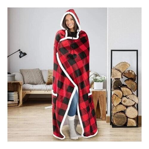 Soft Warm Blanket Long Fleece Blanket with Sleeves Coral Fleece Pocket Blanket Adult Winter Wash Flannel Blankets Robe