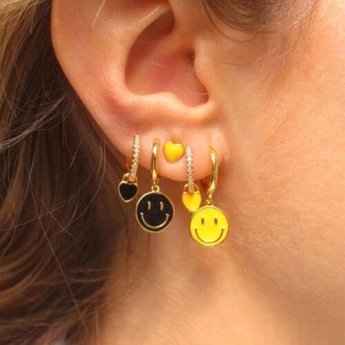 New Arrive Gold Color 5Colorful Pastel Enamel Dangle Drop Earring Smiley Face Charm 2021Summer New Girl Women Fashion Jewelry