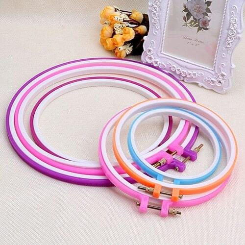 Plastic Cross Stitch Machine Adjustable Embroidery Hoop Ring Sewing 13-27.5cm Random Color