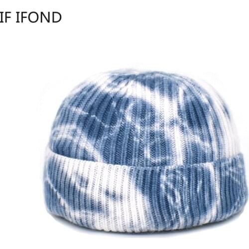 Casual Autumn Winter Warm Beanies skullies Tie dye Short Thread Hip Hop Hat Tide Street Knitted Elastic SkullCap