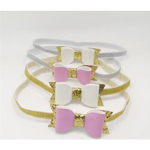 White Pink Artificial Leather Bow Headband Glitter Gloss Girl Kid Kid Hairbands Sweet Kid Head Stretch Head Band 10pcs/lot