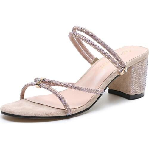 Bling Bling Crystal sandals women narrow band slippers ladies wedges thick heels sandalias woman cutout flipflops two ways shoes