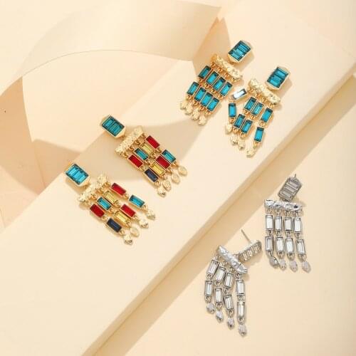 Lost Lady Luxury Colorful Zircon Rhinestone Long Statement Drop Earrings Women New Fashion Wedding Large Earrings Wholesale Gift