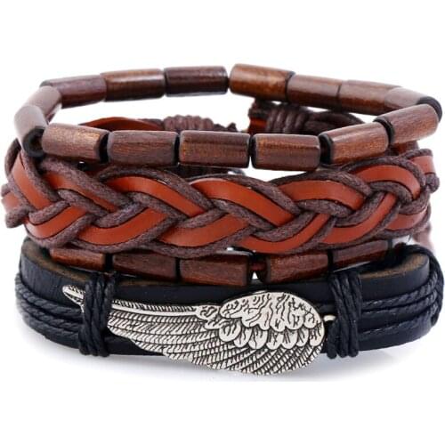 Vintage Wing Rope Leather Braided Bracelet Set for Man Woman Casual Wristband Hand Jewelry Gift Drop shipping 4 PCS/Set