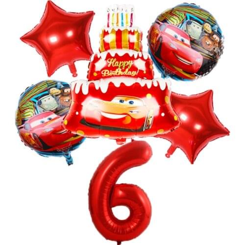 6pcs/set Disney Cars Lightning Mcqueen Foil Balloons Set Happy Birthday Party Supplies Decorations Set Baby Shower Kids Gifts
