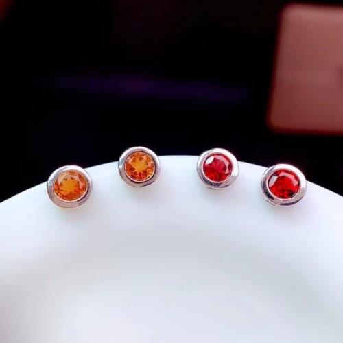 Exquisite red garnet stud earrings for women girl silver ornament round natural gem real 925 sterling silver birthday party gift