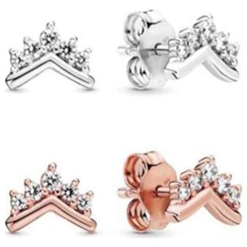 925 Sterling Silver Pan Earring Autumn Rose Gold Tiara Wishbone Studs Earring For Women Wedding Gift Fashion Jewelry