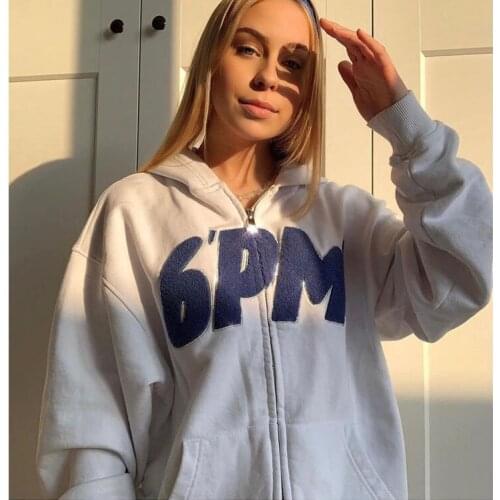 B-TOTO American Retro White Patch Hooded Zipper Sweater Jacket Tide Ins Women Cardigan 2021 New Fashion