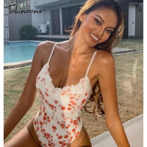 Tobinoone Summer Lace Bodysuit Women Floral Embroidery Deep V Neck Sexy Bodysuit Patchwork Jumpsuit Overalls 2020 Femlae Body