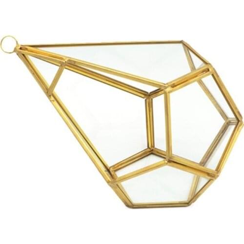Gold Wall Hanging Glass Geometric Terrarium Modern Indoor Opening Polyhedron Diamond Teardrop Shape Planter Pot ContainerTableto