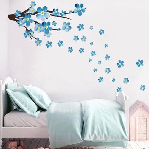 1Set Wall Sticker Blue Plum Blossom Branch Wall Stickers Living Room Bedroom Childrens Room Decoration Painting Home Decor