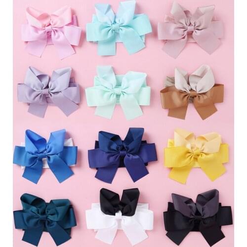 2PCS 12Colors Baby Hair Accessories Headband Nylon Solid Color Big Bow Soft Headband No Trace Little Princess Headdress