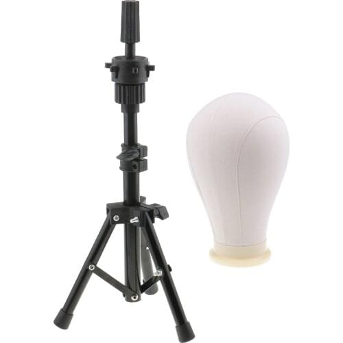 24'' Beige Cork Canvas Block Mannequin Head for Wig Making+Heavy Duty Tripod