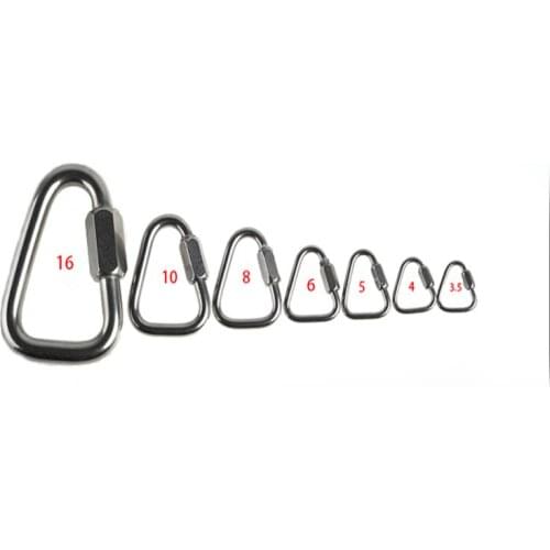 304 Stainless Steel Screw Lock Triangle Carabiner Climbing Gear Safety Snap Hook M3.5/4/5/6/8/10