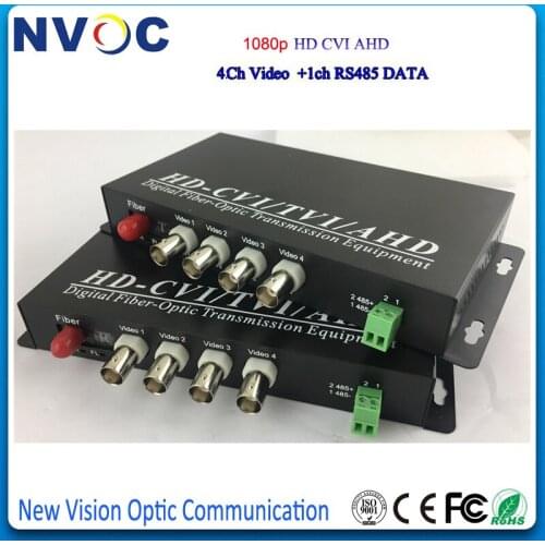 4Ch HD-CVI/TVI/AHD to Fiber Converter 1080P+1Ch Reverse RS485 Data,SM,SX,20KM,FC,Euro Charger,Optic Video Transceiver