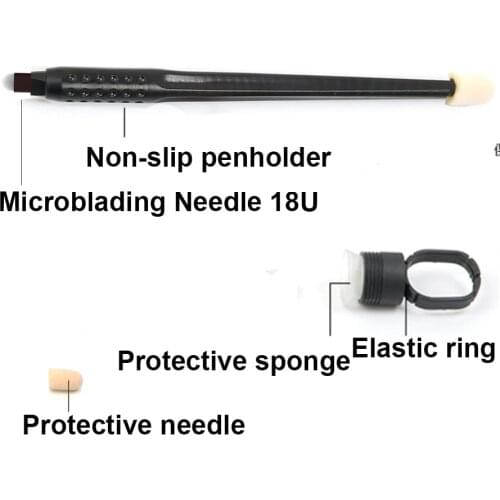 5pcs Microblading Pen with Black Sponge Ring Disposable Tattoo Manual Pen 18 U Lamina Tebori 18U Flex Eyebrow Pen for Lip