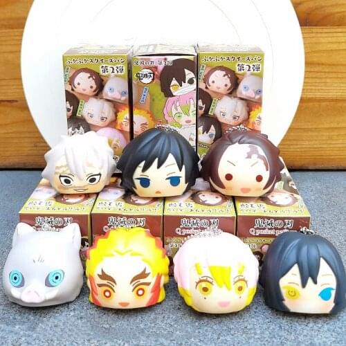 7Pcs/Set Demon Slayer Model Figure Decoration Bread Dough Full Set Soft Pendant Toy Doll Students Gift