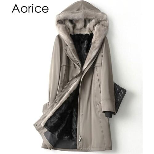 A11011 Women Winter Warm Real Mink Fur Parka Coat Jacket Female Girl Lady Long Hooded Trench Overcoats